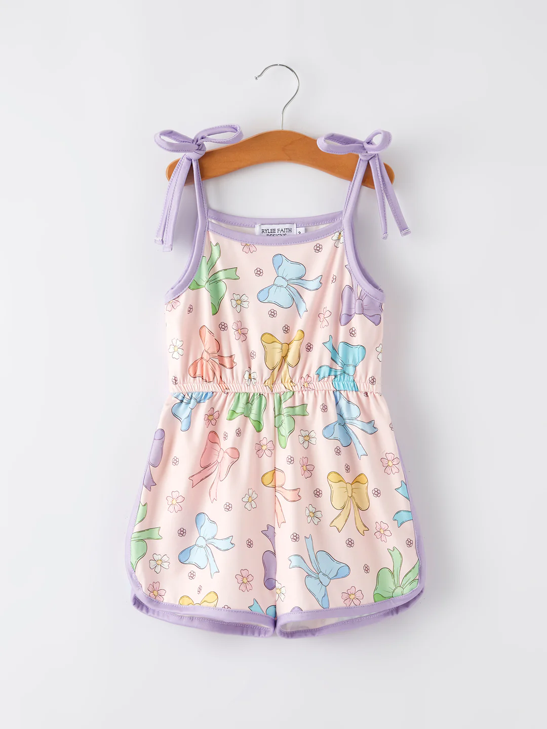 (Custom Design Preorder MOQ 5) Colorful Bows Flowers Print Girls Summer Strap Jumpsuits