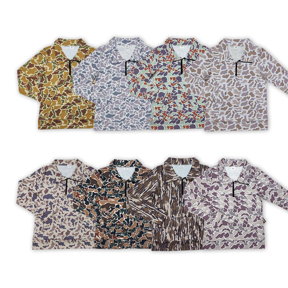 8 Colors Adult Camo Print Woman Fall Zipper Pullover Top