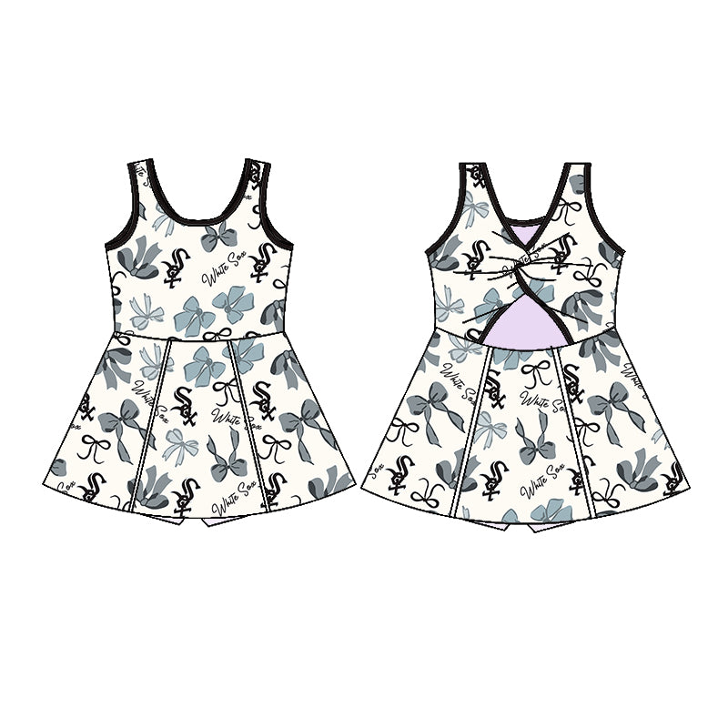 (Custom Design Preorder MOQ 5 Each Color) Team's WHITE SOX Bows Print Girls Summer Clothes Sisters Matching Wear