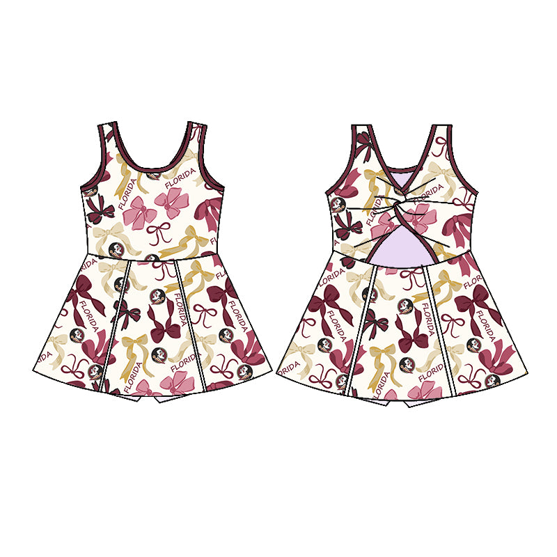 (Custom Design Preorder MOQ 5 Each Color) Team's FLORIDA Bows Print Girls Summer Clothes Sisters Matching Wear