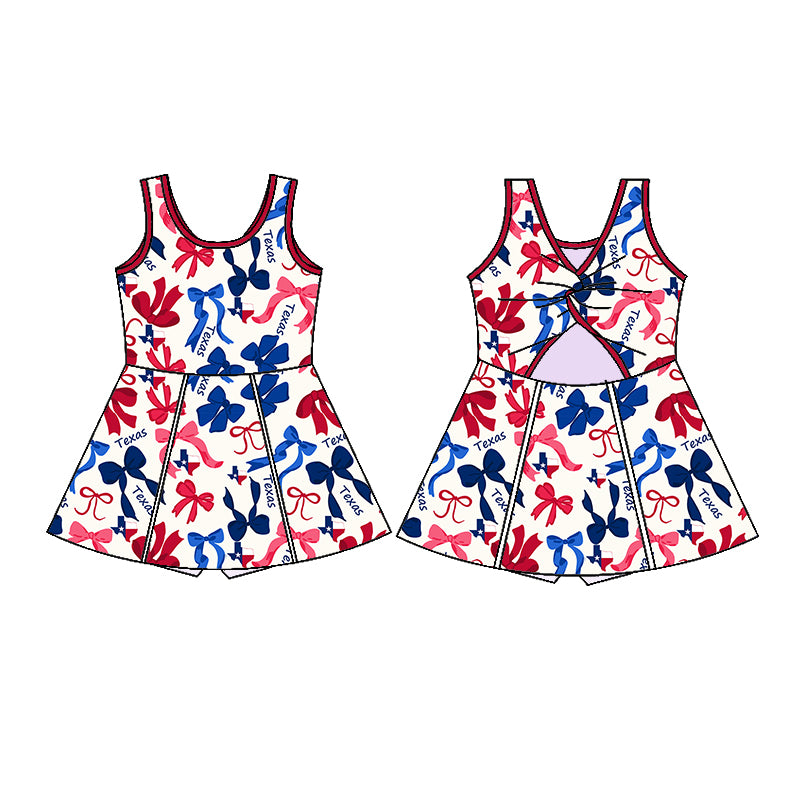 (Custom Design Preorder MOQ 5 Each Color) Team's TEXAS Bows Print Girls Summer Clothes Sisters Matching Wear