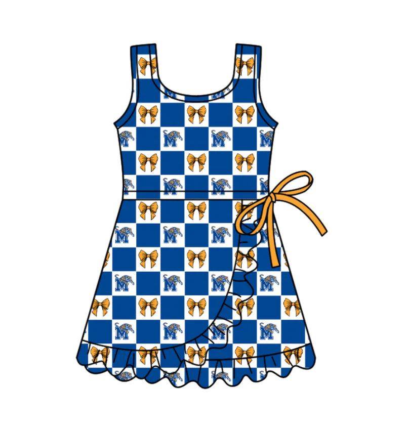(Custom Design Preorder MOQ 5) Team's Memphis Tigers Bows Plaid Print Shorts Skirts Girls Summer Yoga Dress