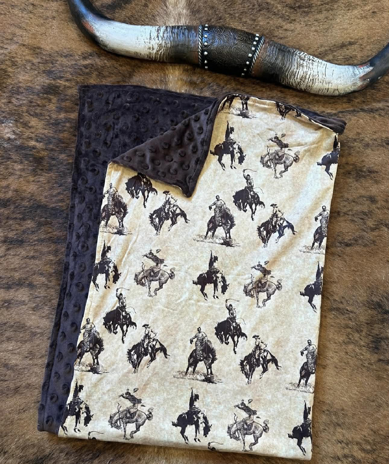 (Custom Design Preorder MOQ 5) Cowboys Print Baby Boys Western Black Minky Blanket
