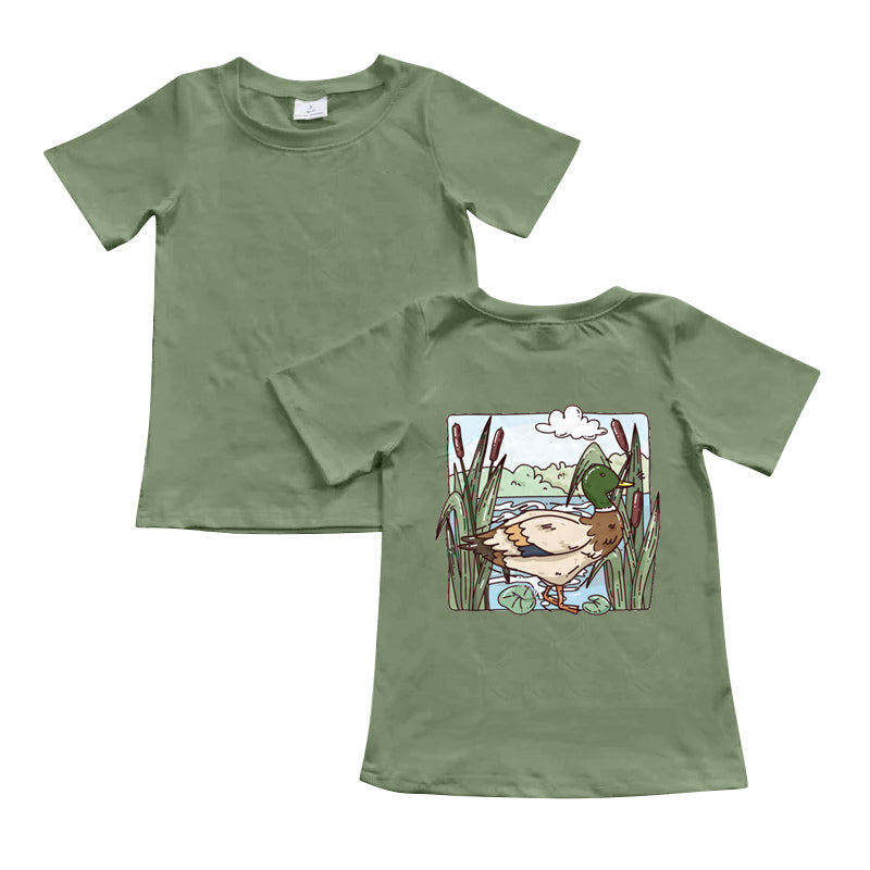 11.21(Custom Design Preorder MOQ 5 ) Duck Green Print Boys Summer Tee Shirts Top