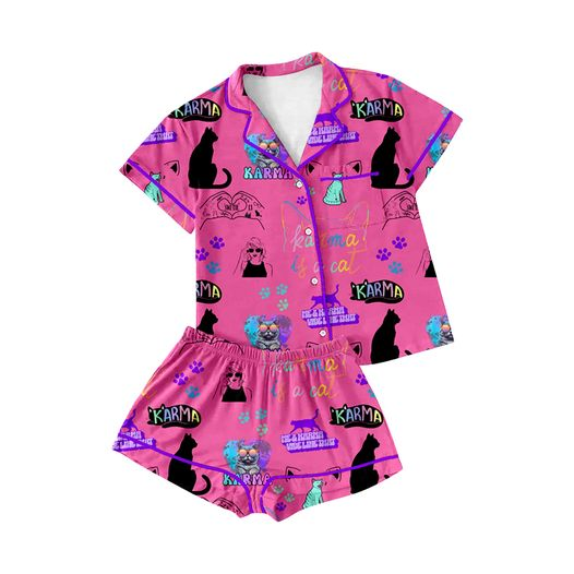 (Custom Design Preorder MOQ 5) Hotpink Singer Swiftie Print Girls Summer Pajamas Clothes Set