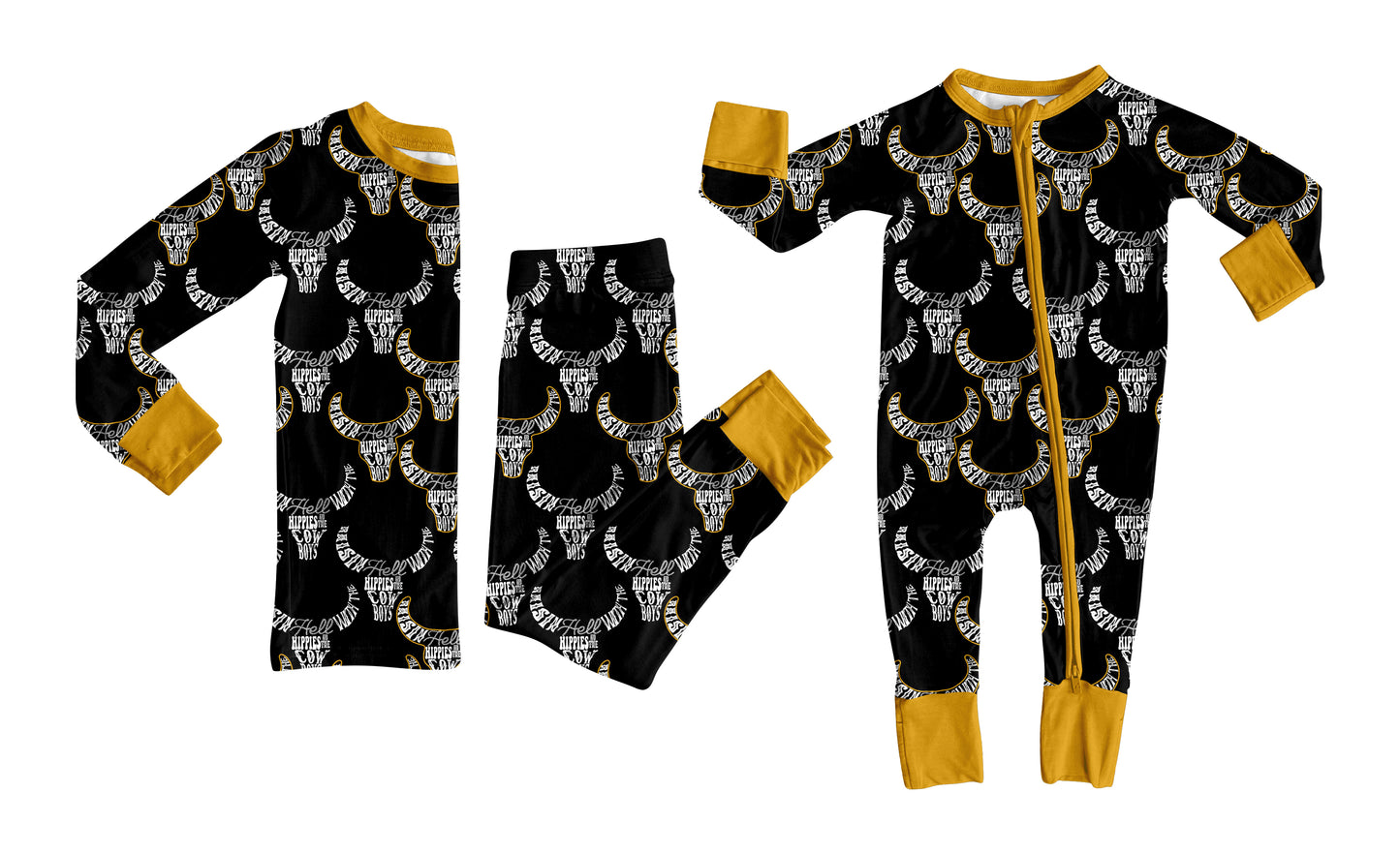 12.1(Custom Design Preorder MOQ 5 Each Design) Cow Skull Cowboy Print Boys Western Pajamas Matching Clothes Brothers Wear