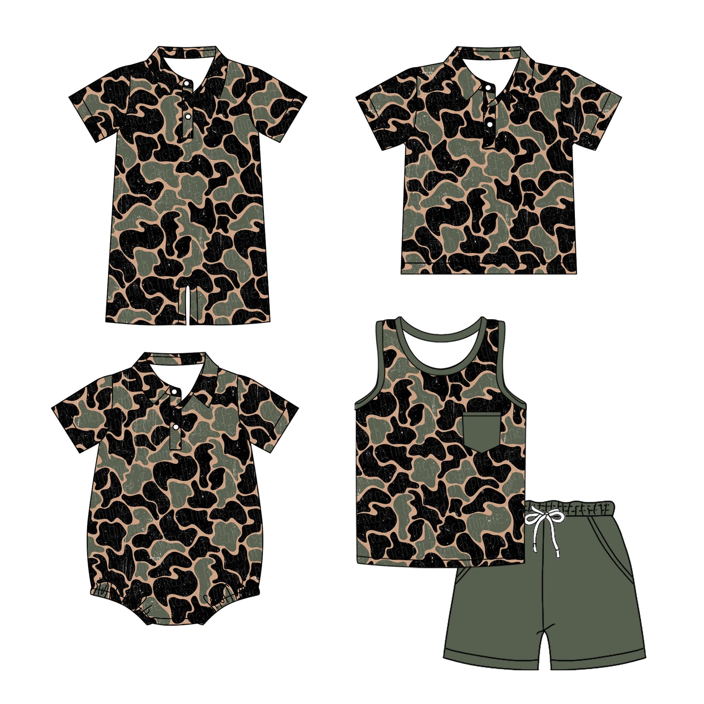 3.10(Custom Design Preorder MOQ 5 Each Design) Dark Brown Camo Print Boys Summer Matching Clothes Brothers Wear