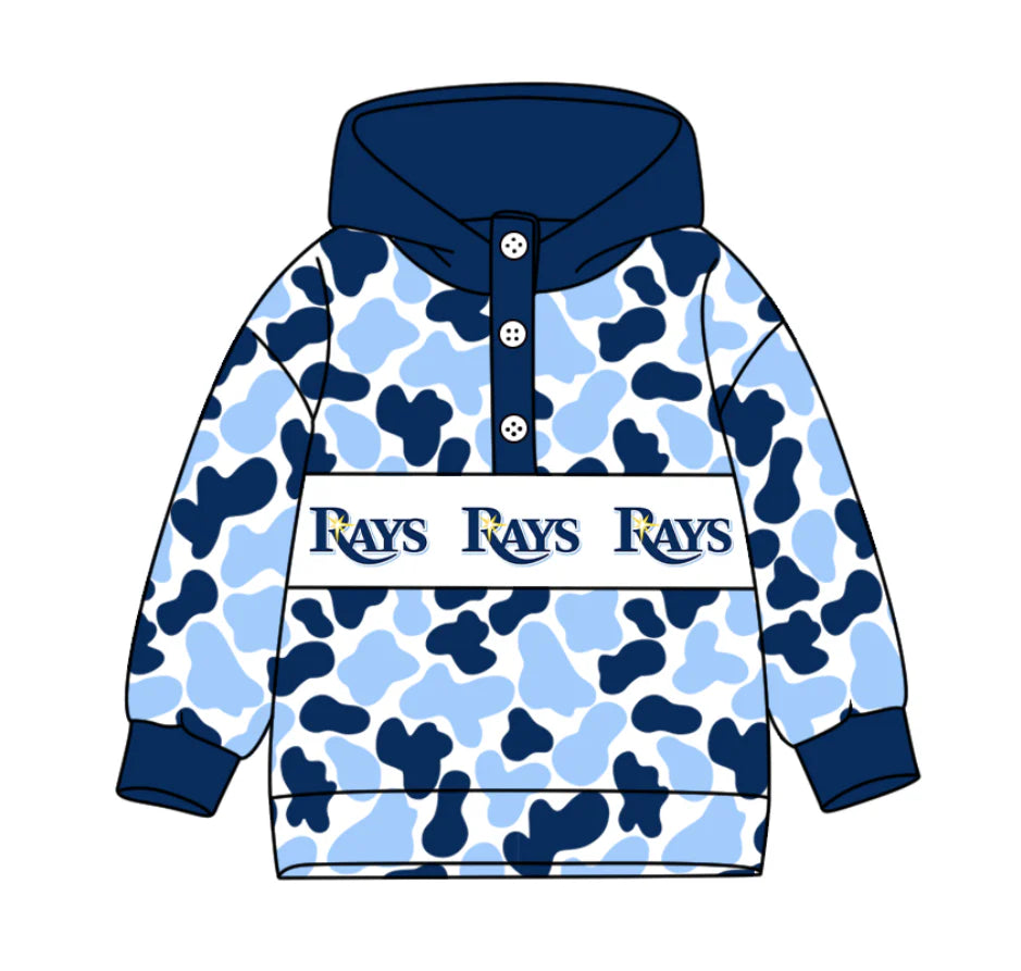 (Custom Design Preorder MOQ 5) Team's Tampa Bay Rays Camo Print Kids Long Sleeve Buttons Hoodie Top