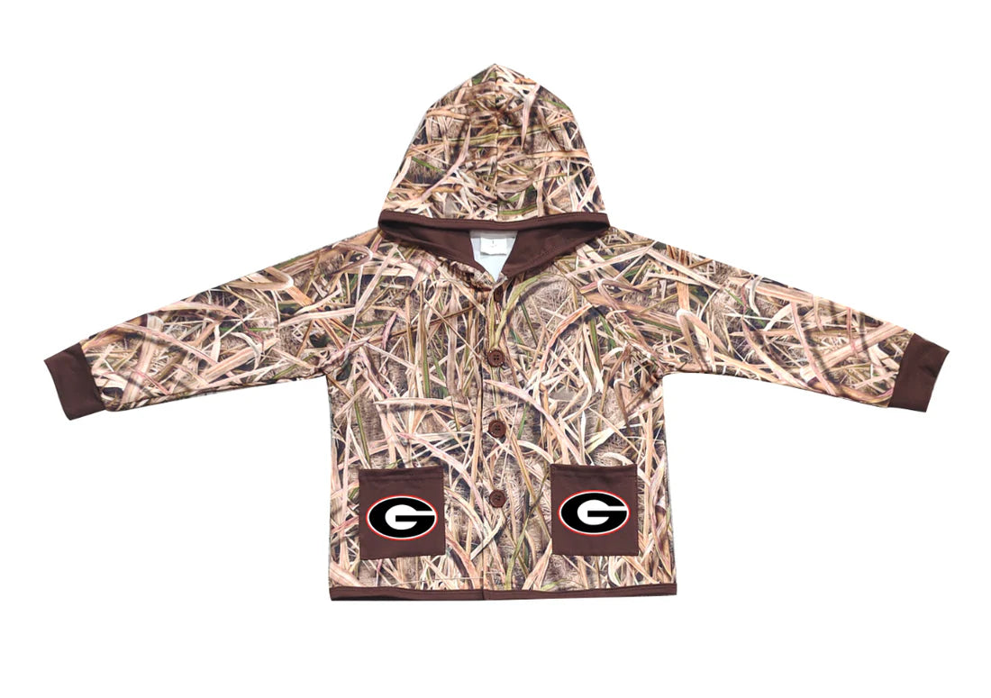(Custom Design Preorder MOQ 5 Each Item) Team's Georgia Grasses Camo Print Pockets Buttons Kids Fall Hoodie Jackets Top Mom and Me Matching Clothes