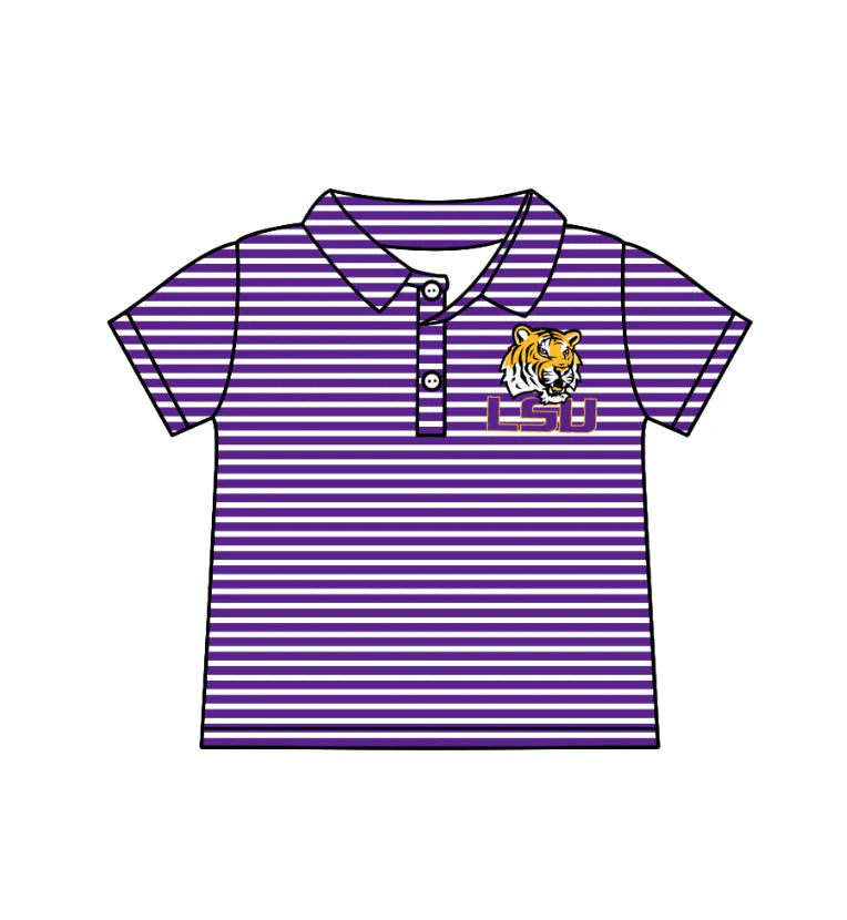 (Custom Design Preorder MOQ 5) Team's LSU Tigers Stripes Print Boys Summer Polo Tee Shirts Top
