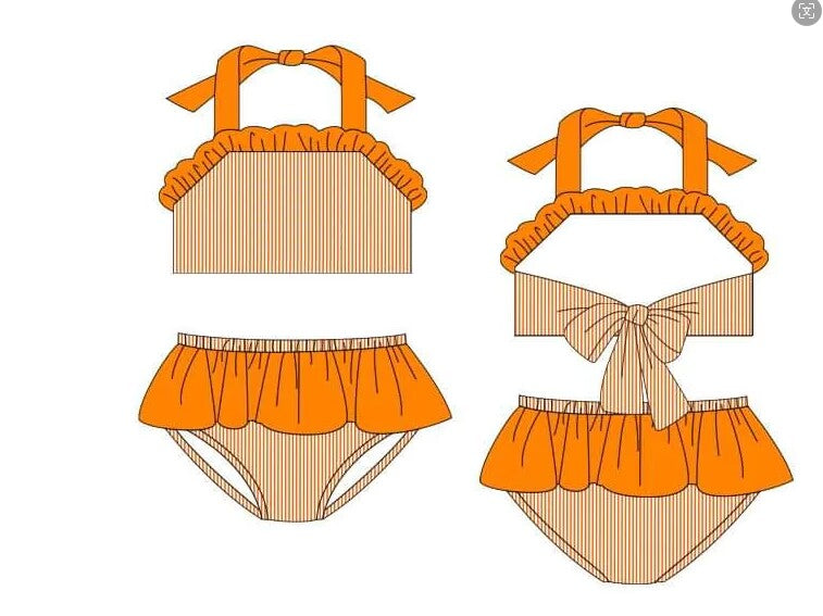 (Custom Design Preorder MOQ 5) Orange Print Girls 2 Pieces Swimsuits