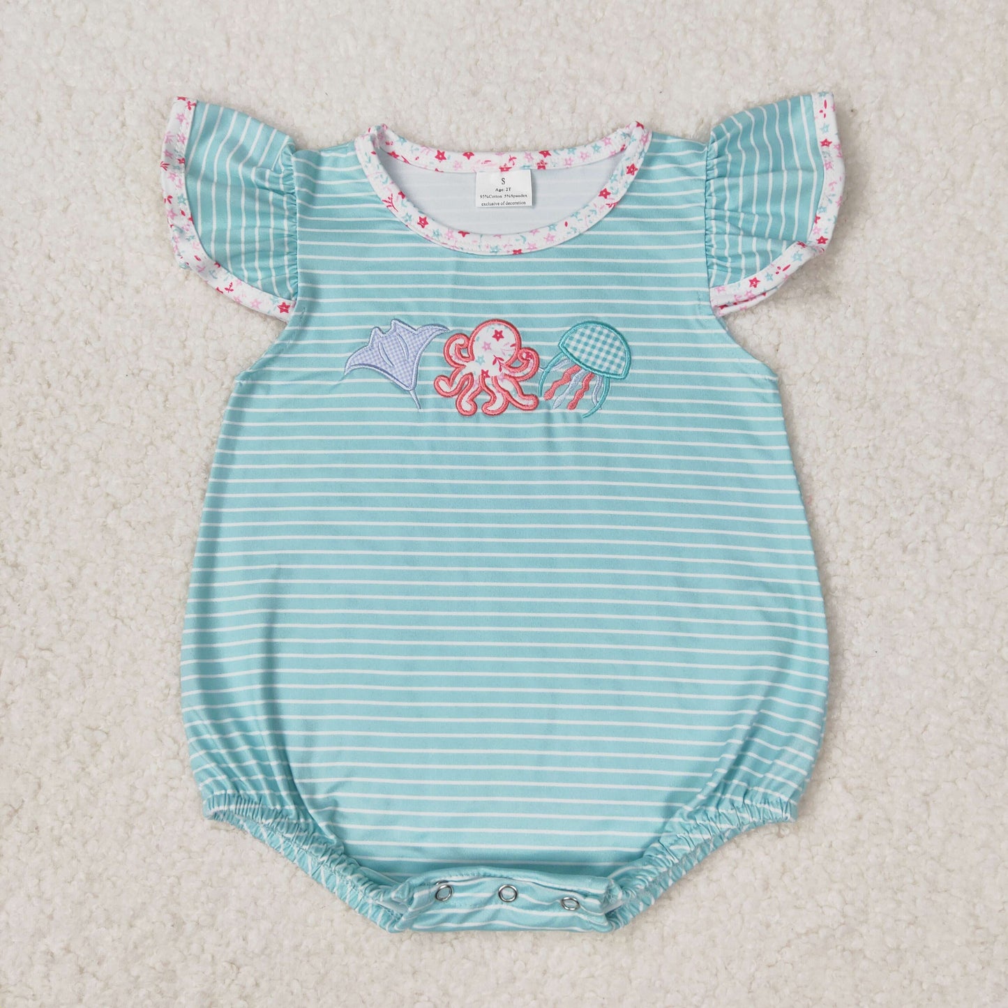 Fish Octopus Jellyfish Embroidery Stripes Print Sisters Summer Matching Clothes