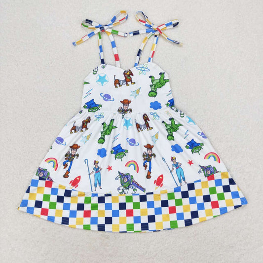 GSD1350  Cartoon Toys Print Girls Knee Length Strap Dress