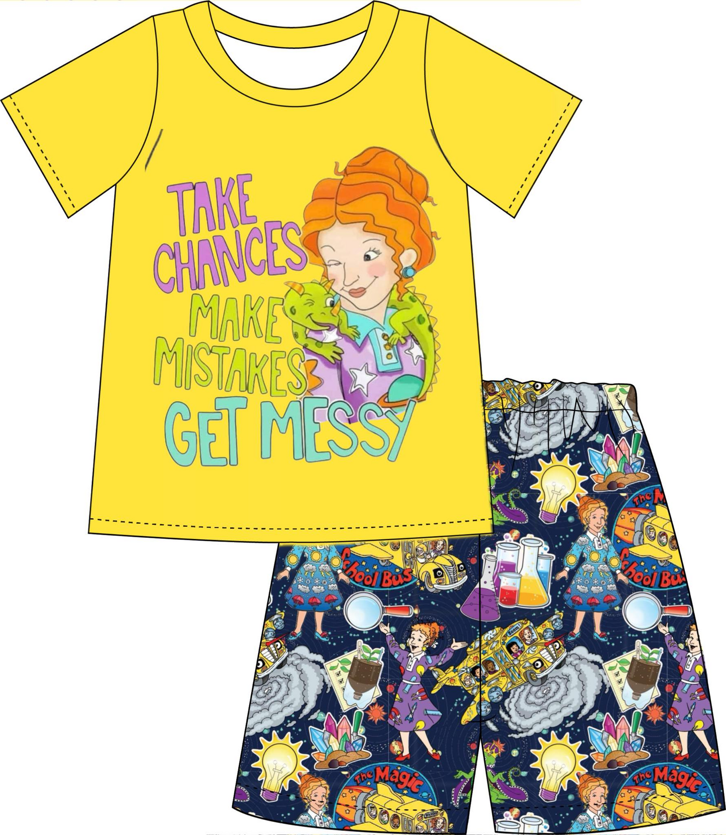 (Custom Design Preorder MOQ 5) Crazy Bus Print Boys Summer Clothes Set