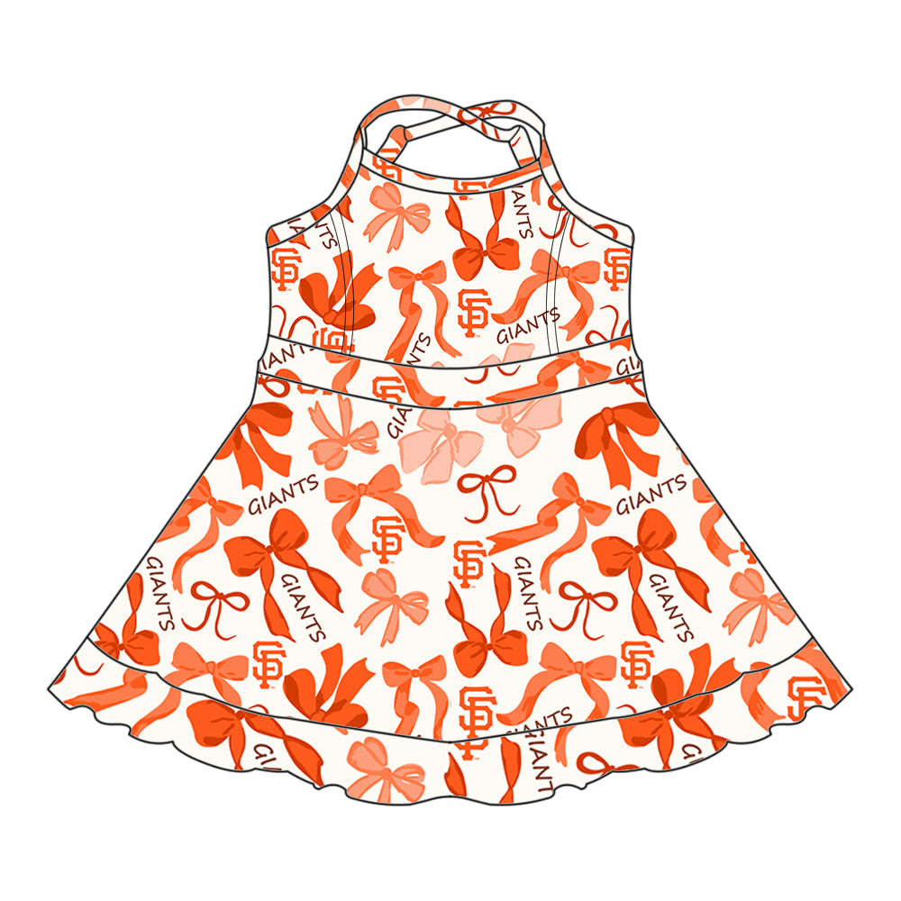 (Custom Design Preorder MOQ 5 Each Color) Team's GIANTS Bows Print Girls Summer Clothes Sisters Matching Wear