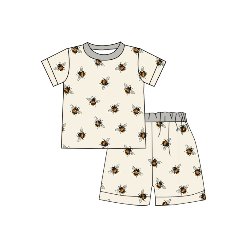 (Custom Design Preorder MOQ 5) Bee Print Kids Summer Pajamas Clothes Set
