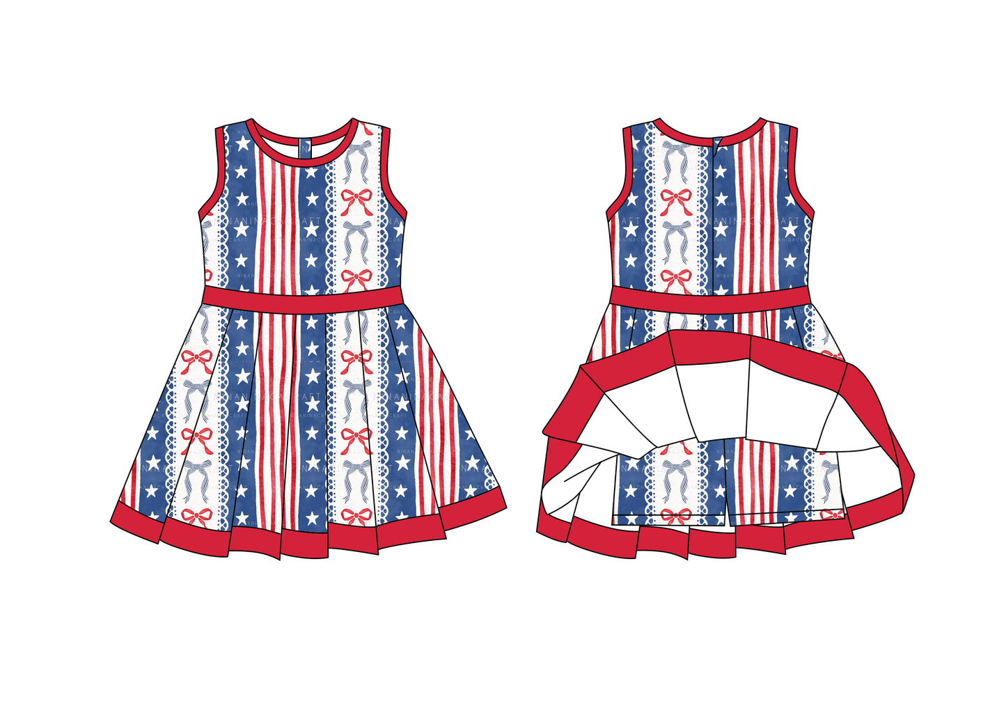 (Custom Design Preorder MOQ 5) Bows Stars Print Zipper Shorts Skirts Girls 4th of July Yoga Dress Sisters Wear
