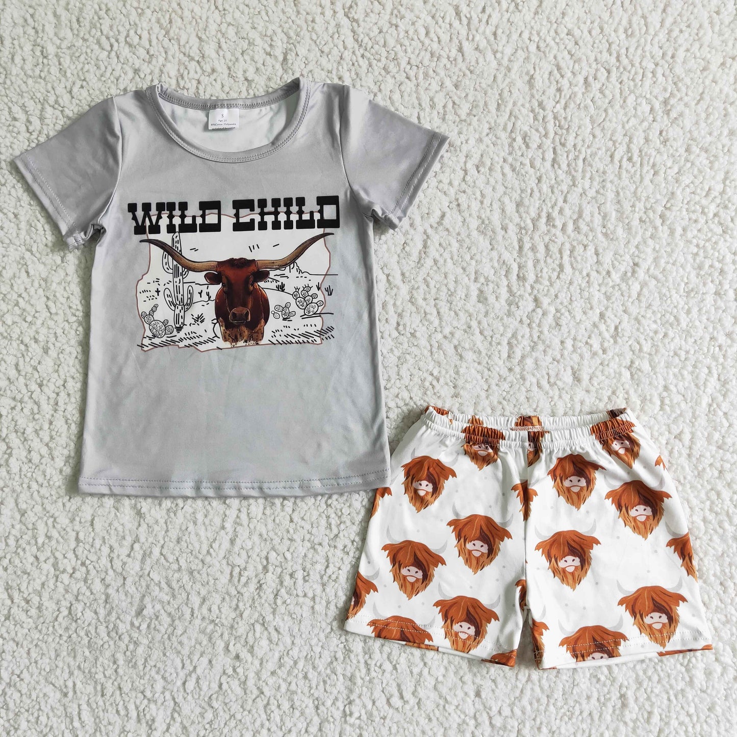 (Promotion)Wild child highland cow print boys summer outfits BSSO0004