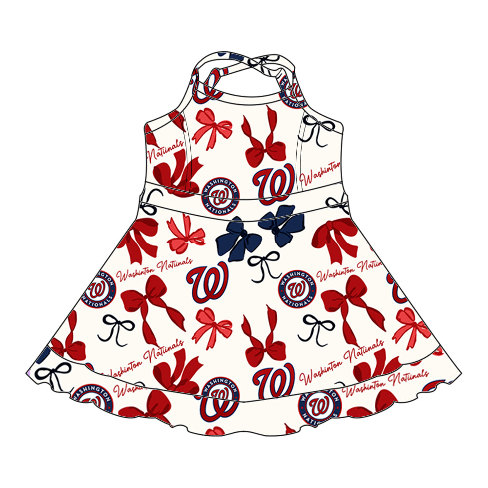 (Custom Design Preorder MOQ 5 Each Color) Team's WASHINGTON Bows Print Girls Summer Clothes Sisters Matching Wear