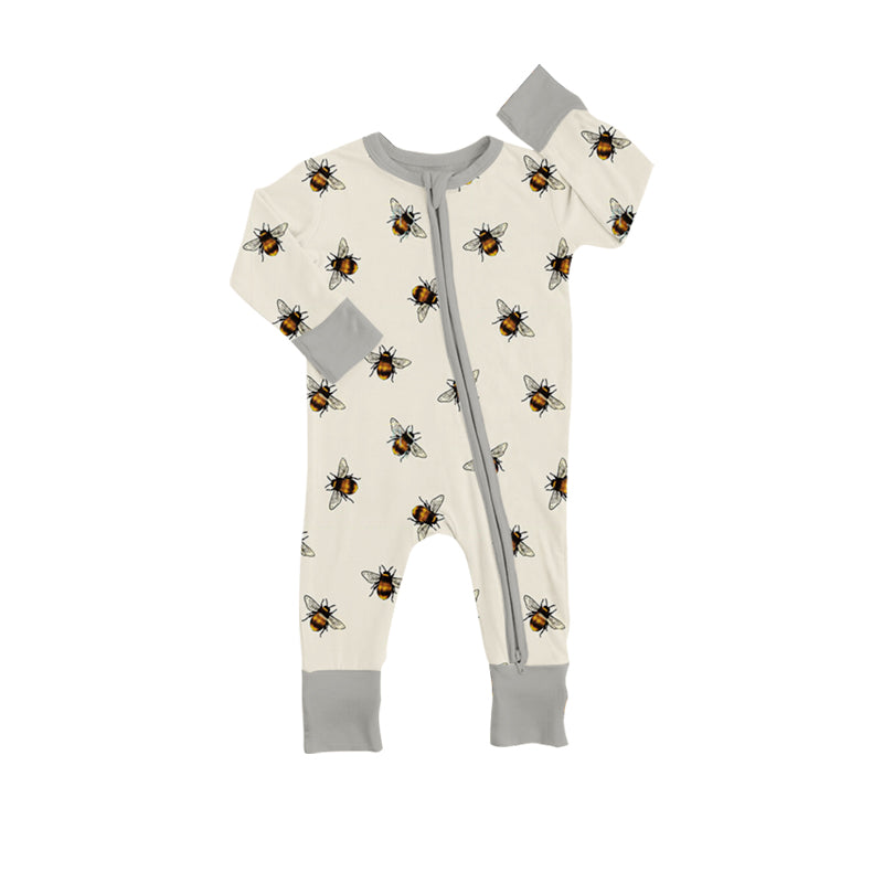 (Custom Design Preorder MOQ 5) Bee Print Baby Zipper Sleeper Romper