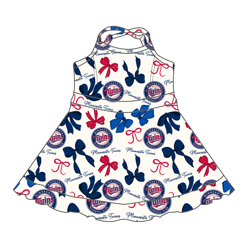 (Custom Design Preorder MOQ 5 Each Color) Team's Minnesota Twins Bows Print Girls Summer Clothes Sisters Matching Wear