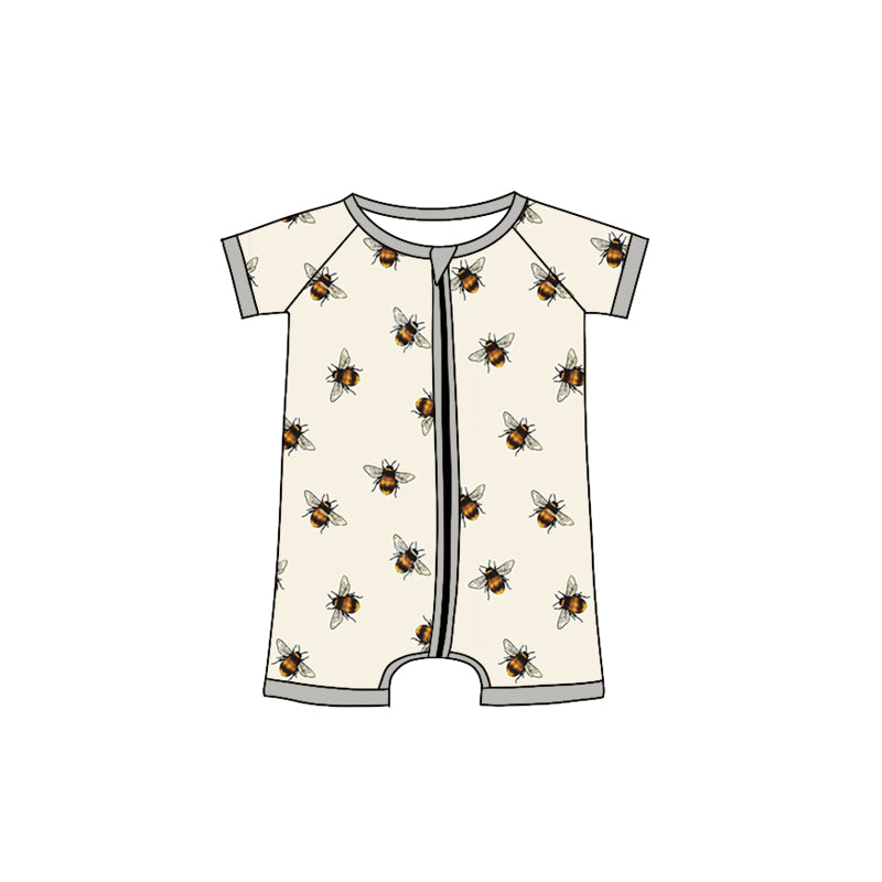 (Custom Design Preorder MOQ 5) Bee Print Baby Summer Zipper Sleeper Romper
