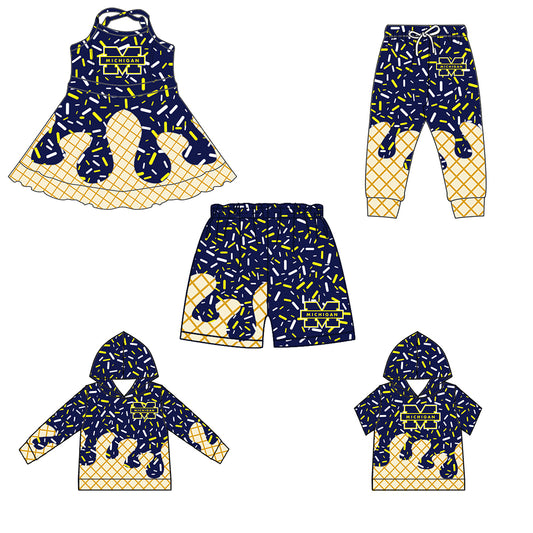 (Custom Design Preorder MOQ 5 Each Item)Team's MICHIGAN Sprinkles Print Sibling Matching Clothes