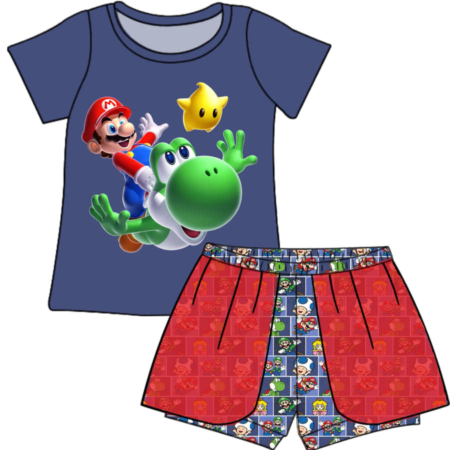 (Custom Design Preorder MOQ 5) Crazy Bus Print Girls Summer Clothes Set