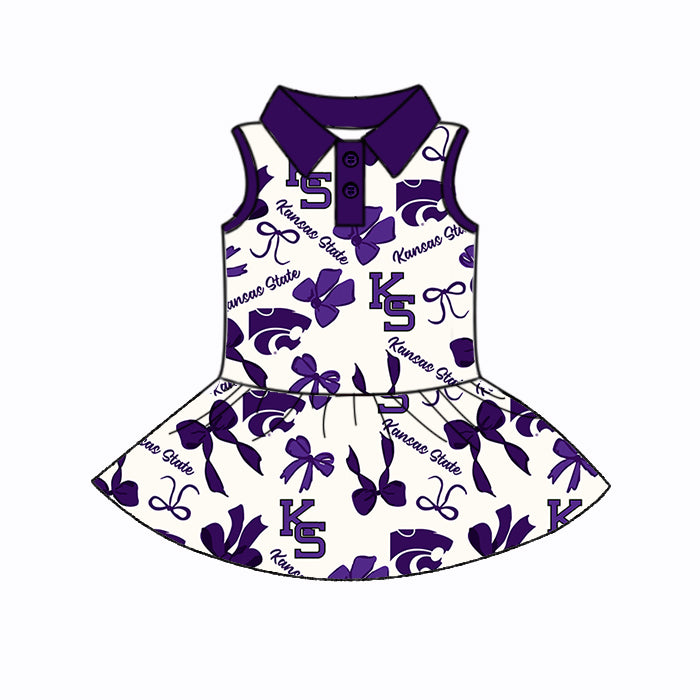 (Custom Design Preorder MOQ 5 Each Color) Team's Kansas State Bows Print Girls Summer Clothes Sisters Matching Wear