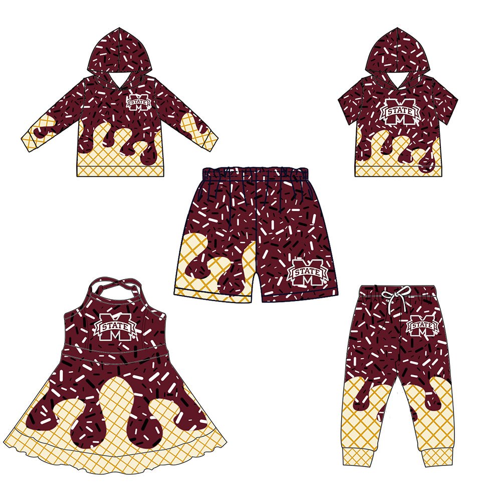 (Custom Design Preorder MOQ 5 Each Item)Team's Mississippi State Sprinkles Print Sibling Matching Clothes