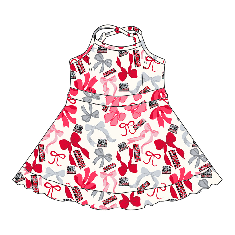 (Custom Design Preorder MOQ 5 Each Color) Team's ALABAMA Bows Print Girls Summer Clothes Sisters Matching Wear