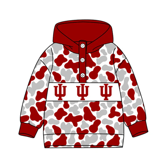 (Custom Design Preorder MOQ 5) Team's Indiana Camo Print Kids Long Sleeve Buttons Hoodie Top