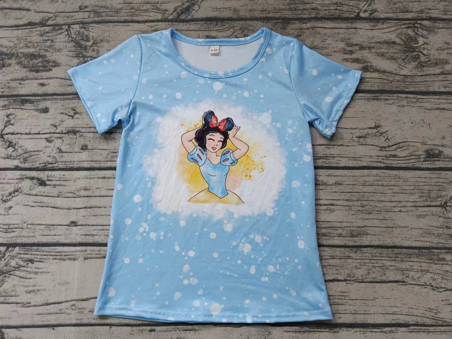 (Custom Design Preorder MOQ 5) Cartoon Princess Blue Print Girls Summer Tee Shirts Top