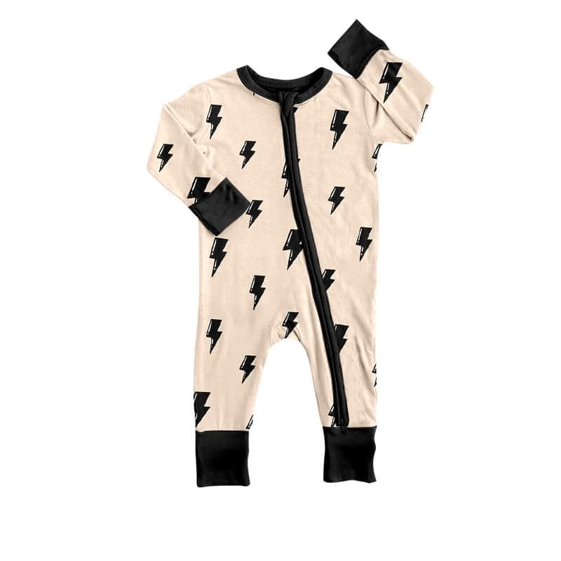(Custom Design Preorder MOQ 5) Black Flash Print Baby Zipper Romper