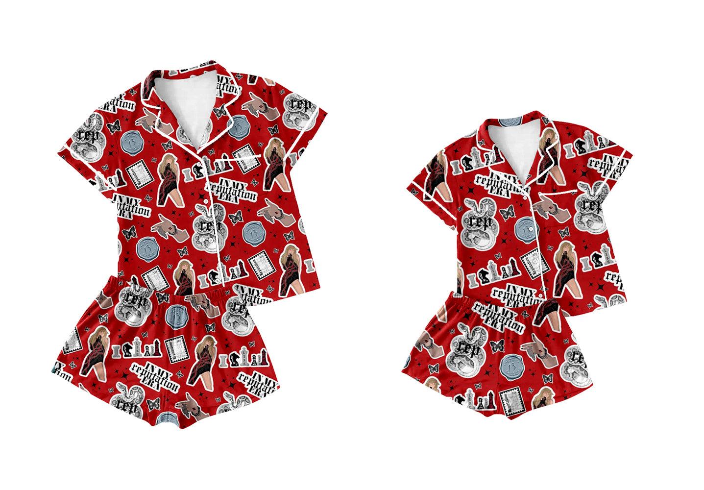 12.10(Custom Design Preorder MOQ 5 Each Design) Singer Swiftie Print Buttons Pajamas Sets Mom and Me Summer Matching Clothes