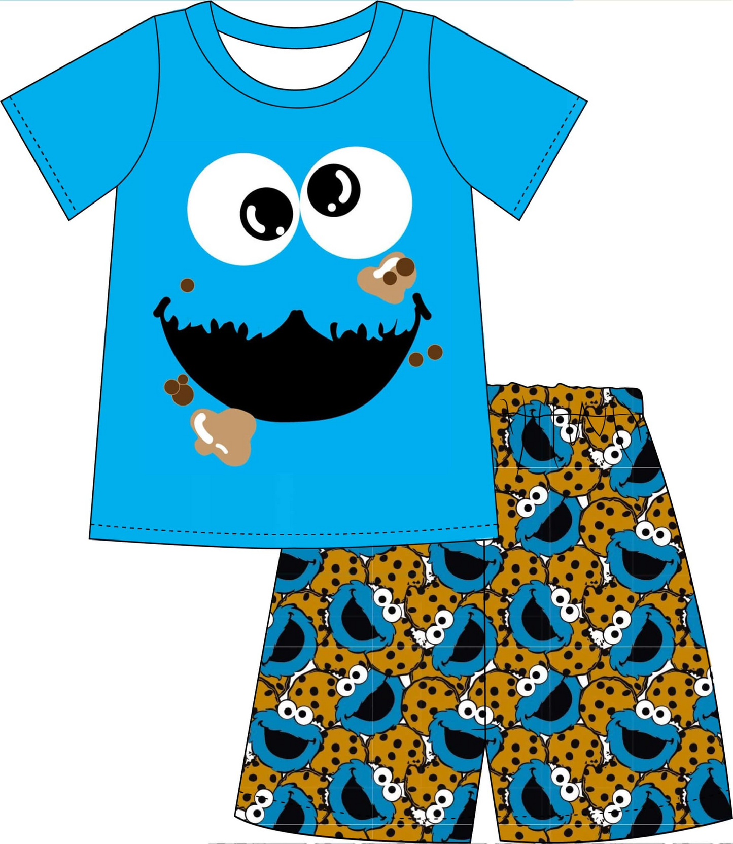 (Custom Design Preorder MOQ 5) Cartoon Cookies Print Boys Summer Clothes Set