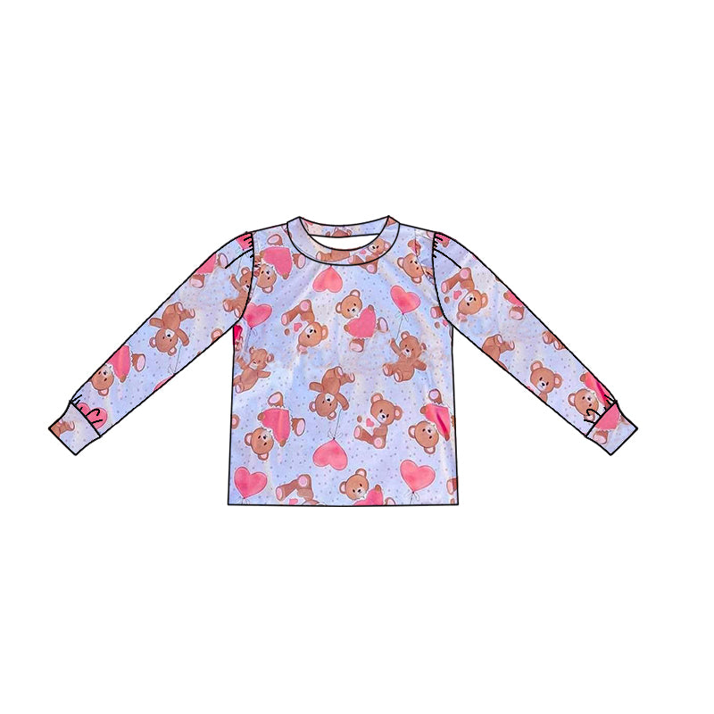 11.19(Custom Design Preorder MOQ 5) Bear Heart Print Girls Valentine's Day Tee Shirts Top