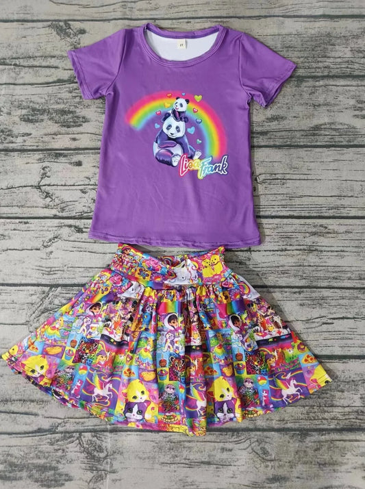 (Custom Design Preorder MOQ 5) Panda Rainbow Print Shorts Skirts Girls Summer Clothes Set