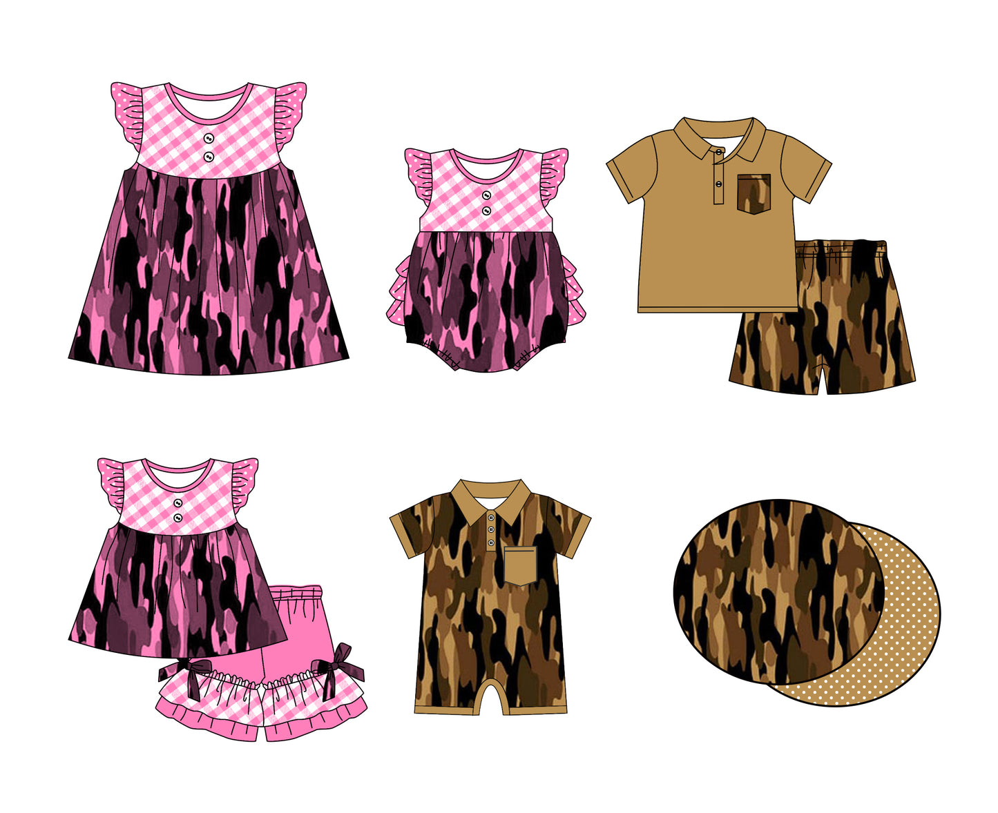 11.4(Custom Design Preorder MOQ 5 Each Design) Camo Print Kids Summer Matching Clothes Sibling Wear