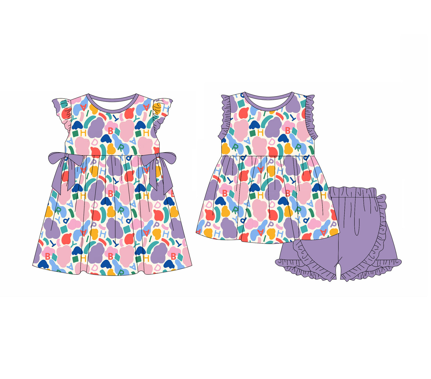 3.31(Custom Design Preorder MOQ 5 Each Design) Colorful ABC Print Girls Summer Matching Clothes Sisters Wear