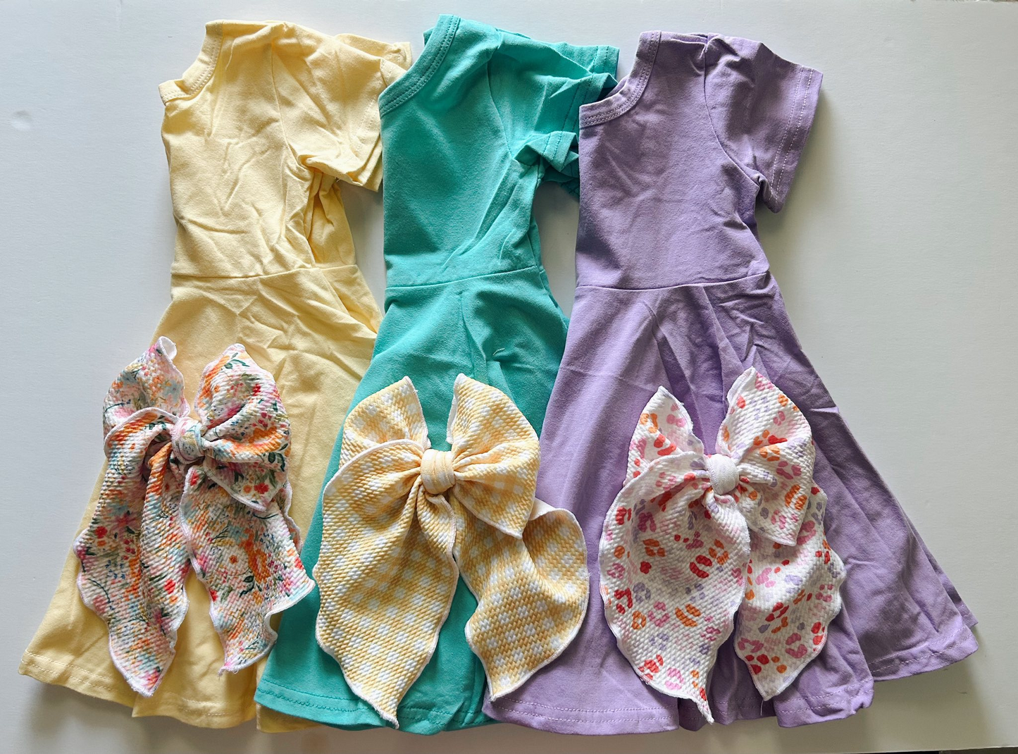 (Custom Design Preorder MOQ 5) 3 Colors Girls Summer Knee Length Dress Sisters Wear