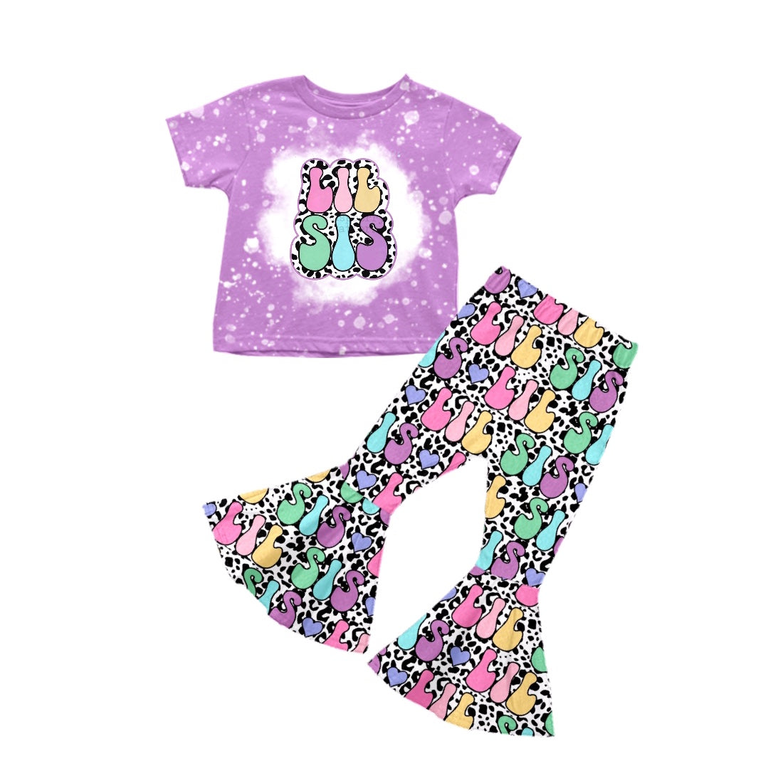 (Custom Design Preorder MOQ 5) LIL SIS Purple Print Girls Clothes Set