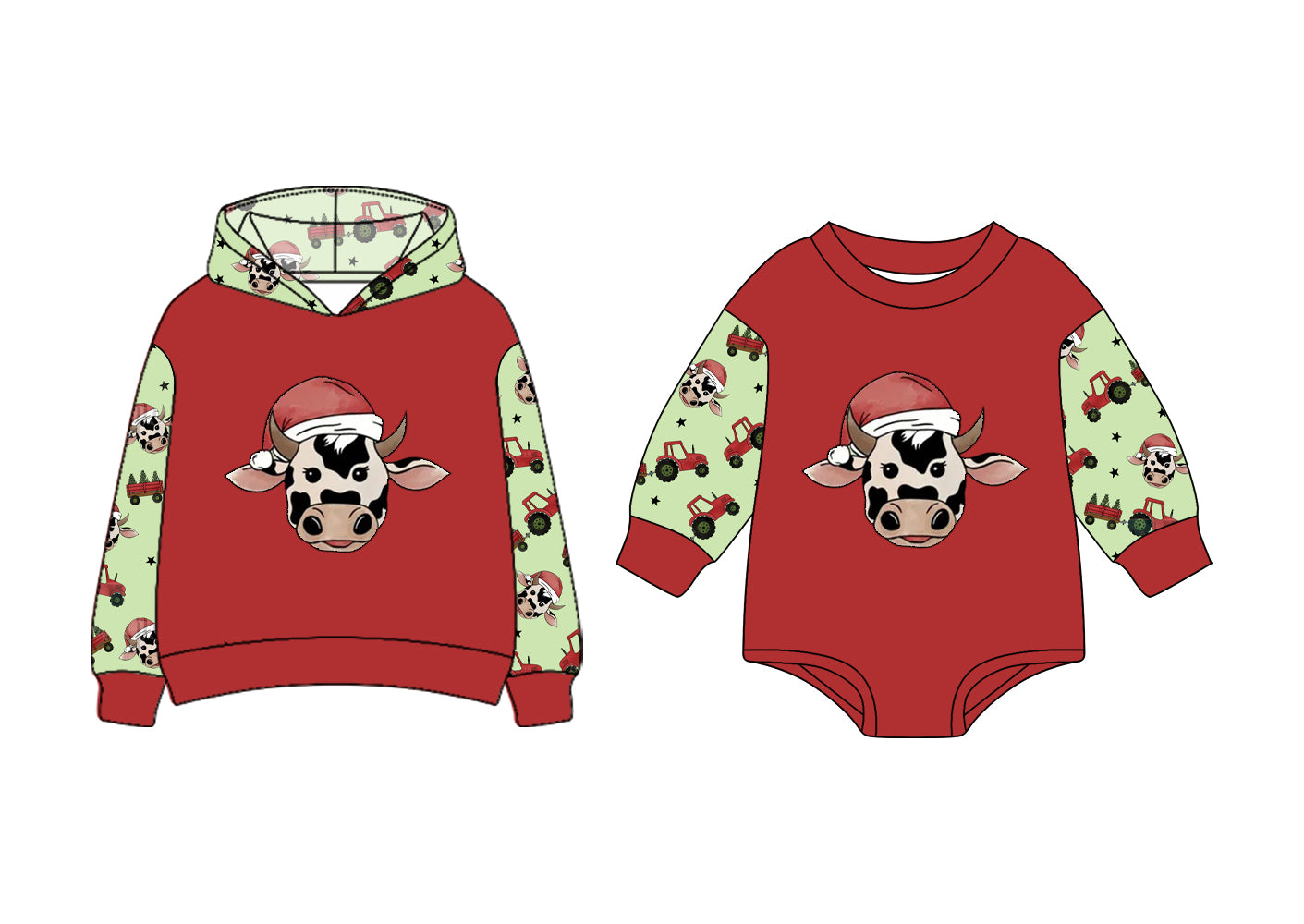 7.1(Custom Design Preorder MOQ 5 Each Design) Tractors Cow Print Boys Christmas Matching Clothes Brothers Wear