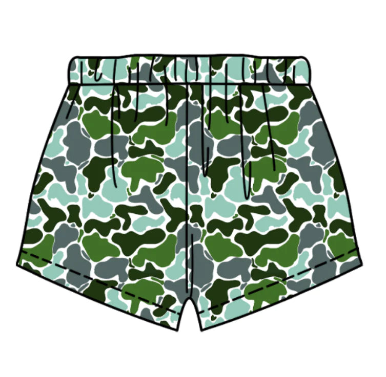 (Custom Design Preorder MOQ 5 Each Item) Green Camo Print Summer Bottom Shorts Mom and Me Matching Clothes