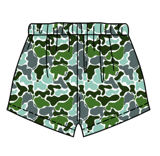 (Custom Design Preorder MOQ 5 Each Item) Green Camo Print Summer Bottom Shorts Mom and Me Matching Clothes