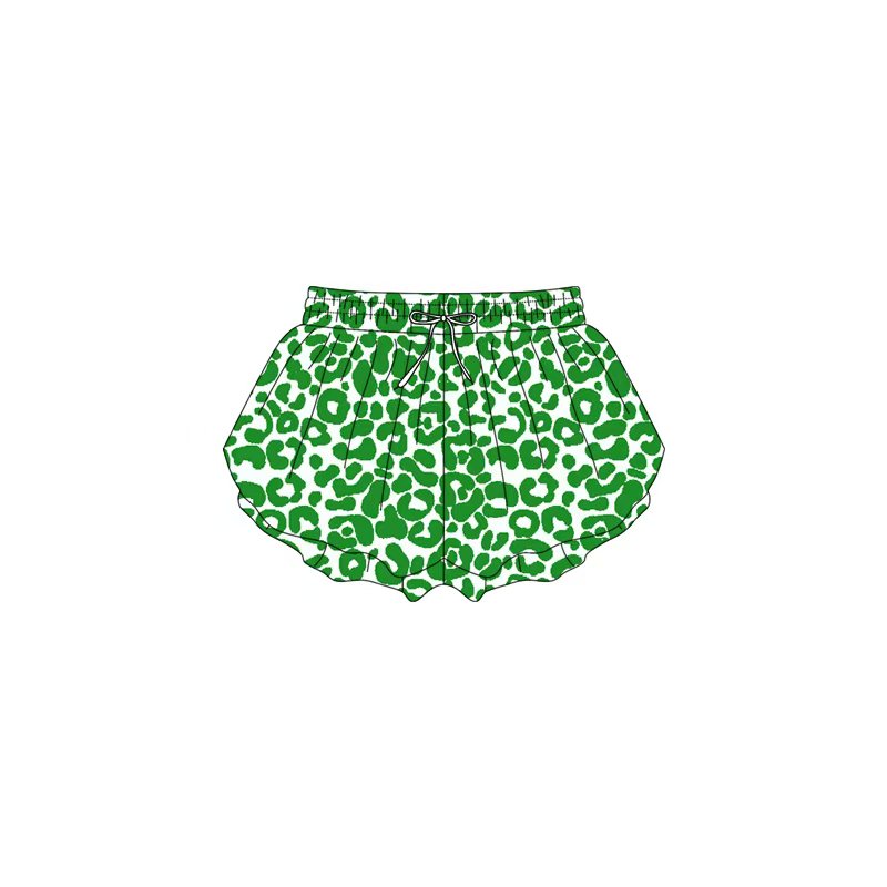 (Custom Design Preorder MOQ 5 Each Item) Green Leopard Print Summer Bottom Shorts Mom and Me Matching Clothes