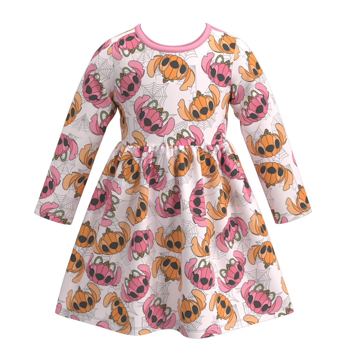 (Custom Design Preorder MOQ 5) Cartoon Pumpkin Print Girls Knee Length Halloween Dress