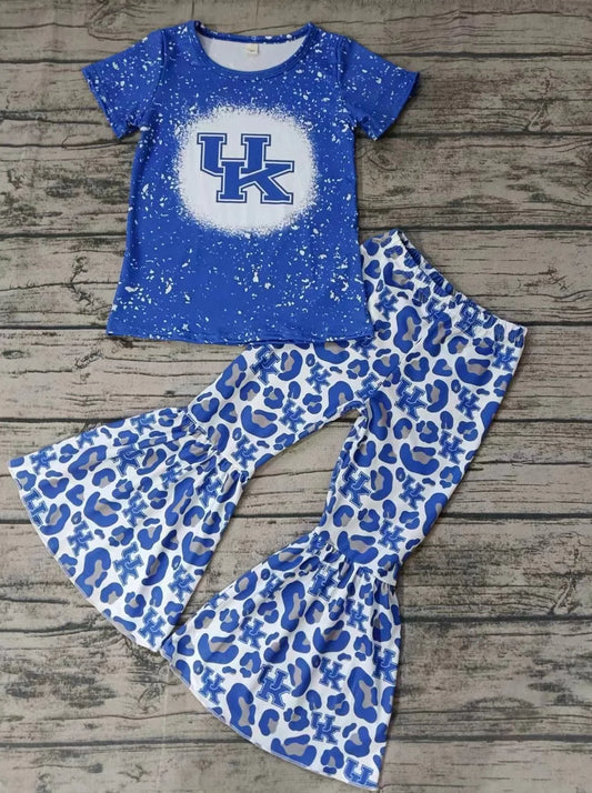 (Custom Design Preorder MOQ 5) Team's Kentucky Print Leopard Bell Pants Girls Clothes Set