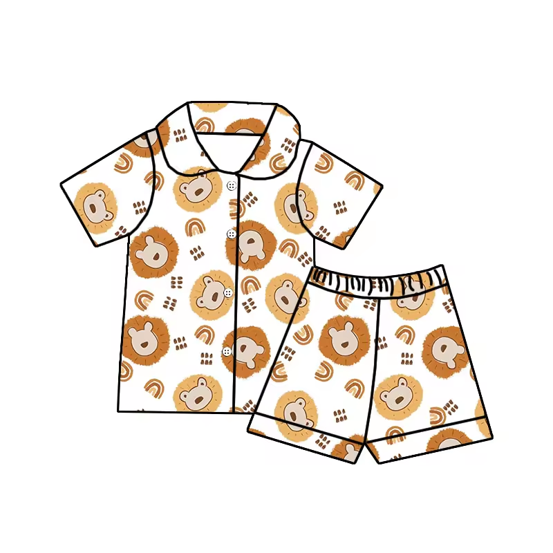 (Custom Design Preorder MOQ 5) Bear Rainbow Print Boys Summer Pajamas Clothes Set