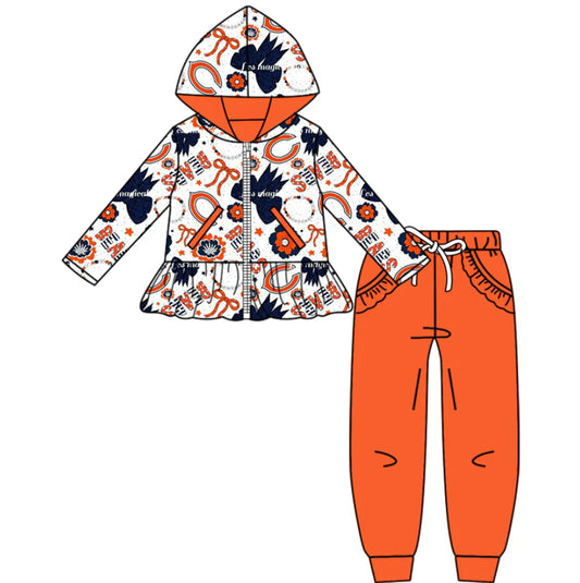 (Custom Design Preorder MOQ 5 Each Item)Team's BEARS Bows Print Girls Matching Clothes
